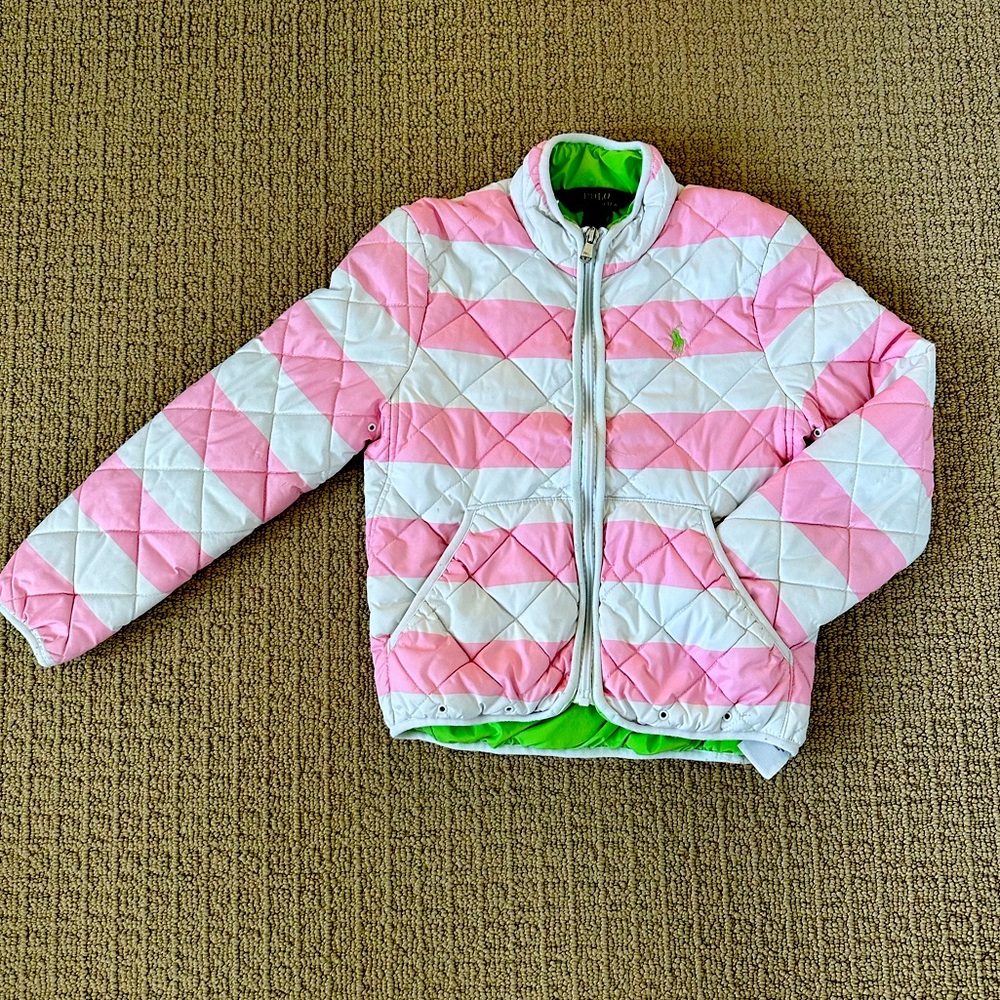 Ralph Lauren kids Pink white quilt coat Size S(7-8)